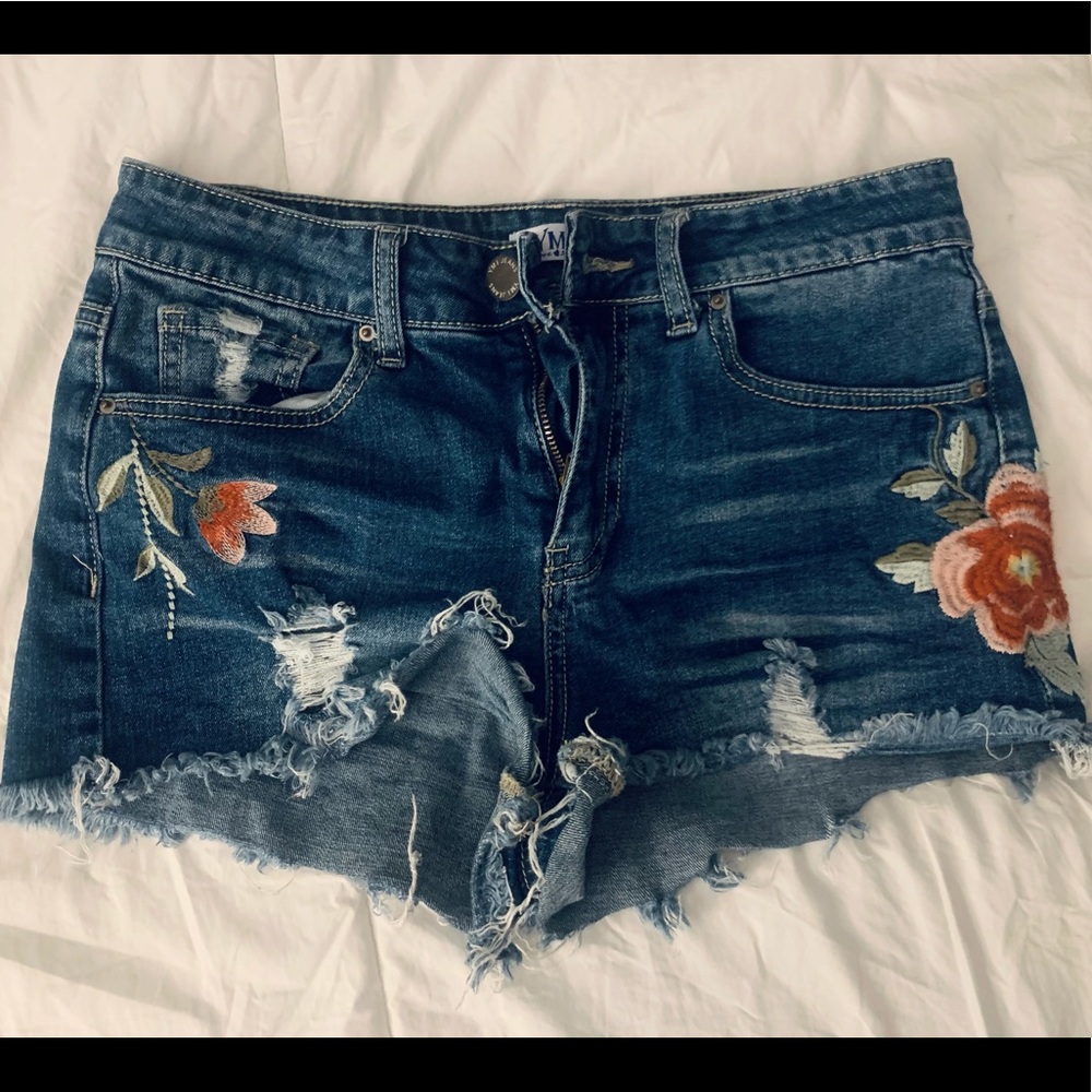 Embroidered Denim Shorts